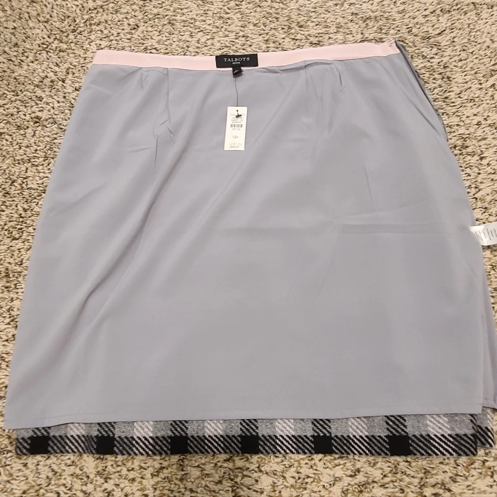 Talbots Buffalo Plaid Wool Blend Skirt Pink And Gray Size 12P Petite NWT